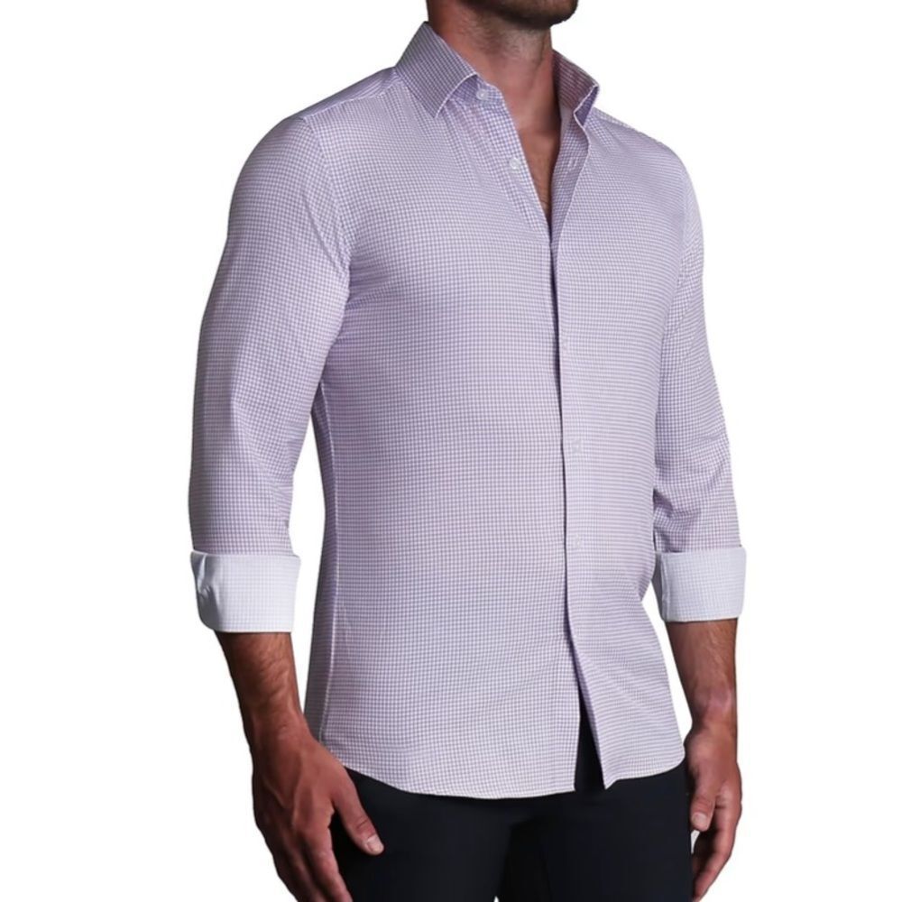 NWT State Liberty Mens Purple Checkered Athletic Fit Dress Shirt Sz M - Picture 2 of 7